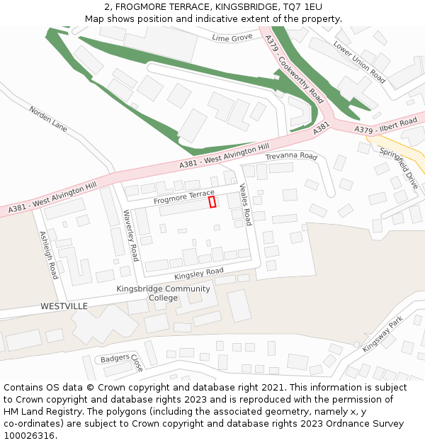 2, FROGMORE TERRACE, KINGSBRIDGE, TQ7 1EU: Location map and indicative extent of plot