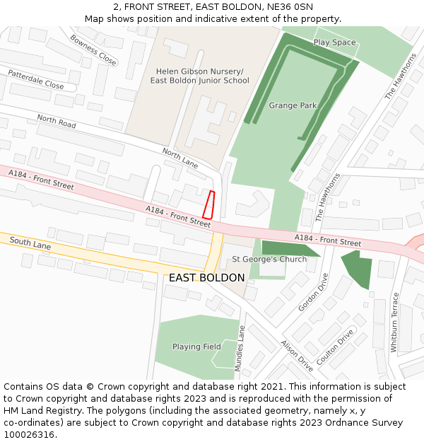 2, FRONT STREET, EAST BOLDON, NE36 0SN: Location map and indicative extent of plot