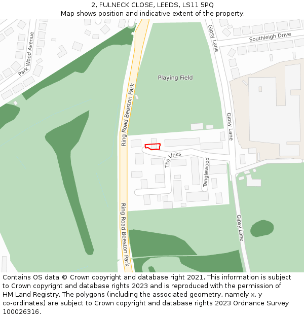 2, FULNECK CLOSE, LEEDS, LS11 5PQ: Location map and indicative extent of plot