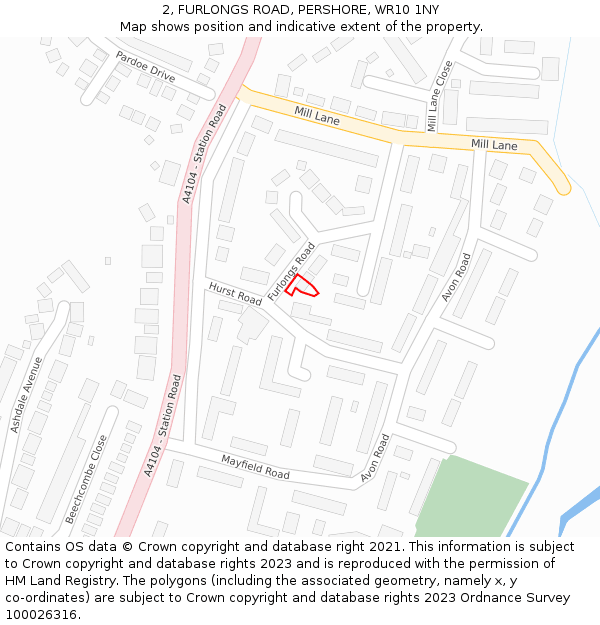 2, FURLONGS ROAD, PERSHORE, WR10 1NY: Location map and indicative extent of plot