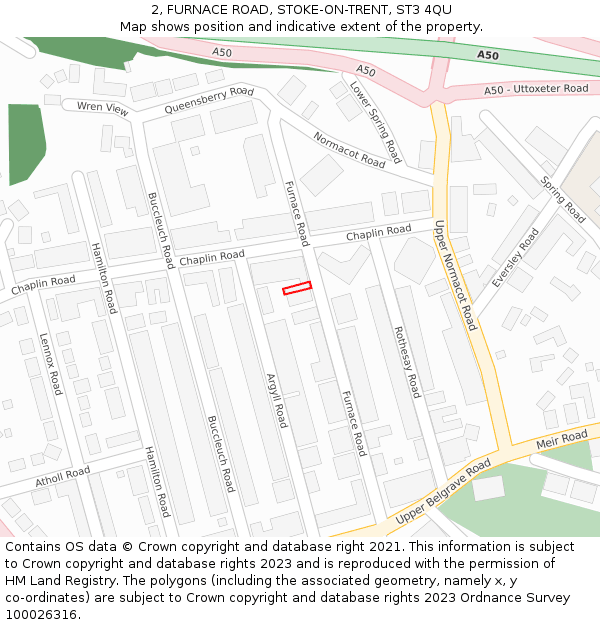 2, FURNACE ROAD, STOKE-ON-TRENT, ST3 4QU: Location map and indicative extent of plot