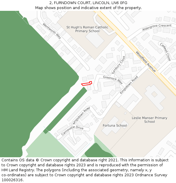 2, FURNDOWN COURT, LINCOLN, LN6 0FG: Location map and indicative extent of plot