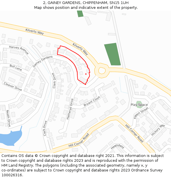 2, GAINEY GARDENS, CHIPPENHAM, SN15 1UH: Location map and indicative extent of plot