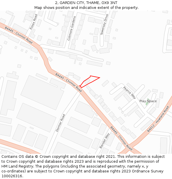 2, GARDEN CITY, THAME, OX9 3NT: Location map and indicative extent of plot