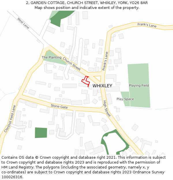 2, GARDEN COTTAGE, CHURCH STREET, WHIXLEY, YORK, YO26 8AR: Location map and indicative extent of plot