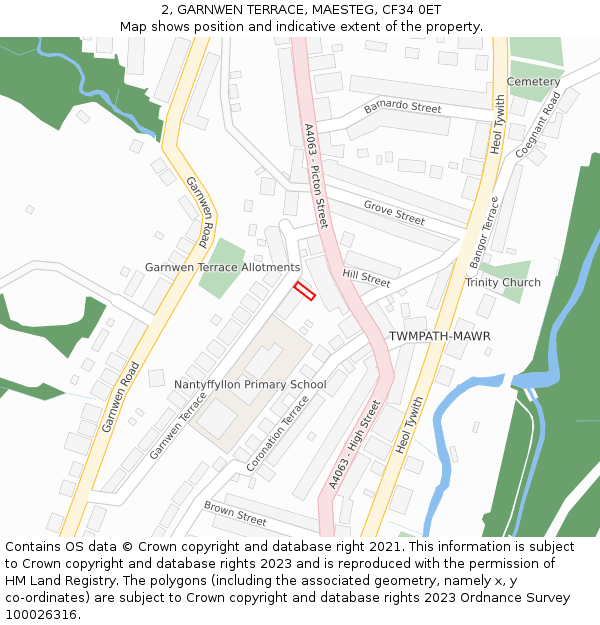 2, GARNWEN TERRACE, MAESTEG, CF34 0ET: Location map and indicative extent of plot