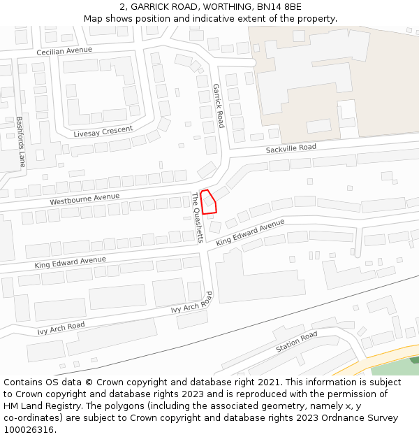 2, GARRICK ROAD, WORTHING, BN14 8BE: Location map and indicative extent of plot