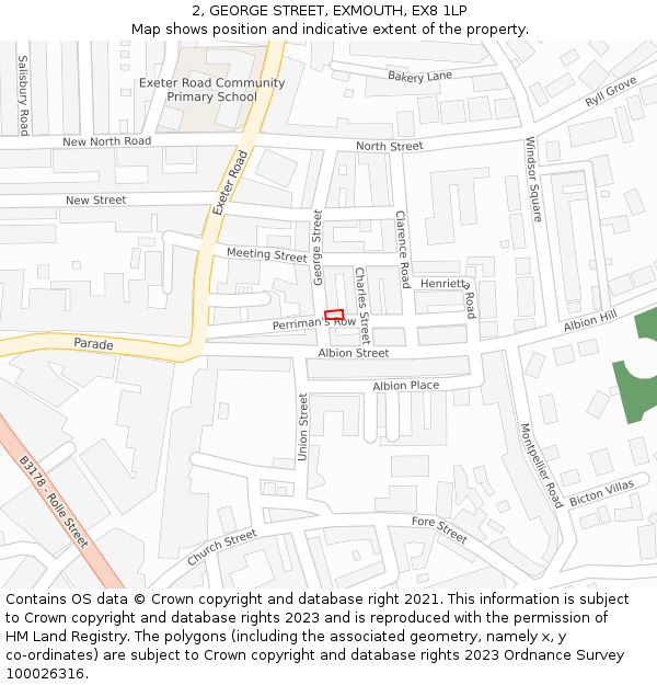 2, GEORGE STREET, EXMOUTH, EX8 1LP: Location map and indicative extent of plot
