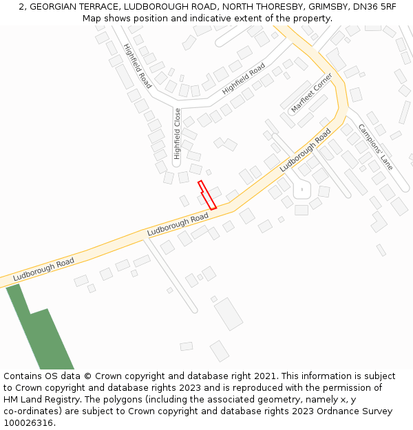 2, GEORGIAN TERRACE, LUDBOROUGH ROAD, NORTH THORESBY, GRIMSBY, DN36 5RF: Location map and indicative extent of plot