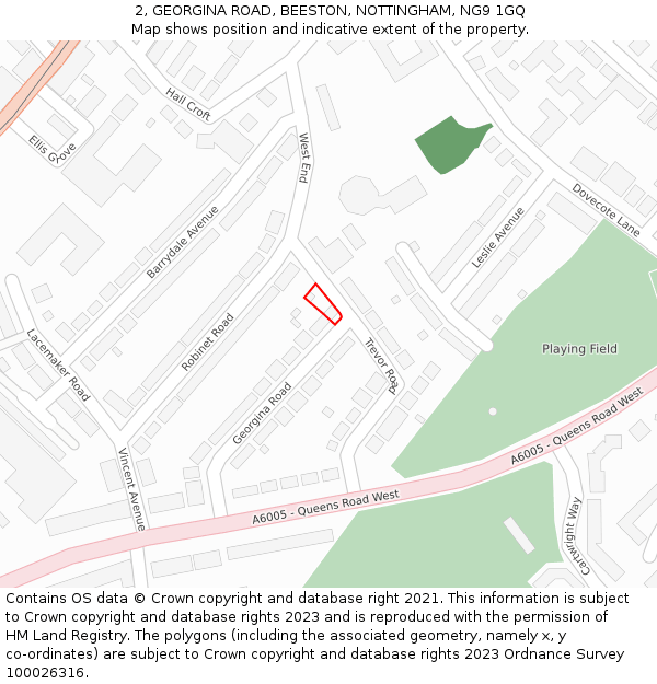 2, GEORGINA ROAD, BEESTON, NOTTINGHAM, NG9 1GQ: Location map and indicative extent of plot