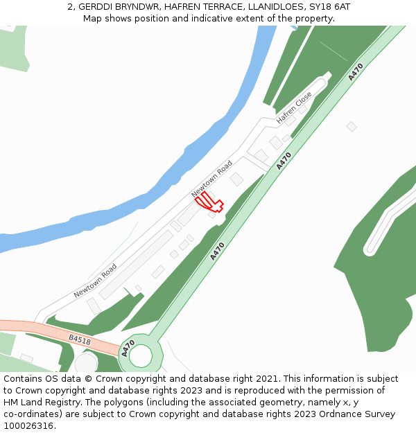 2, GERDDI BRYNDWR, HAFREN TERRACE, LLANIDLOES, SY18 6AT: Location map and indicative extent of plot