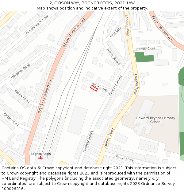 2, GIBSON WAY, BOGNOR REGIS, PO21 1AW: Location map and indicative extent of plot