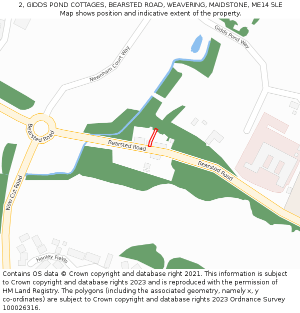 2, GIDDS POND COTTAGES, BEARSTED ROAD, WEAVERING, MAIDSTONE, ME14 5LE: Location map and indicative extent of plot
