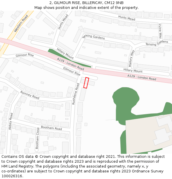 2, GILMOUR RISE, BILLERICAY, CM12 9NB: Location map and indicative extent of plot