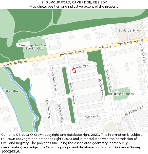 2, GILMOUR ROAD, CAMBRIDGE, CB2 8DX: Location map and indicative extent of plot