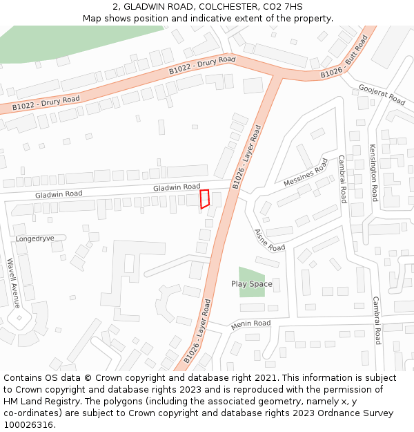 2, GLADWIN ROAD, COLCHESTER, CO2 7HS: Location map and indicative extent of plot