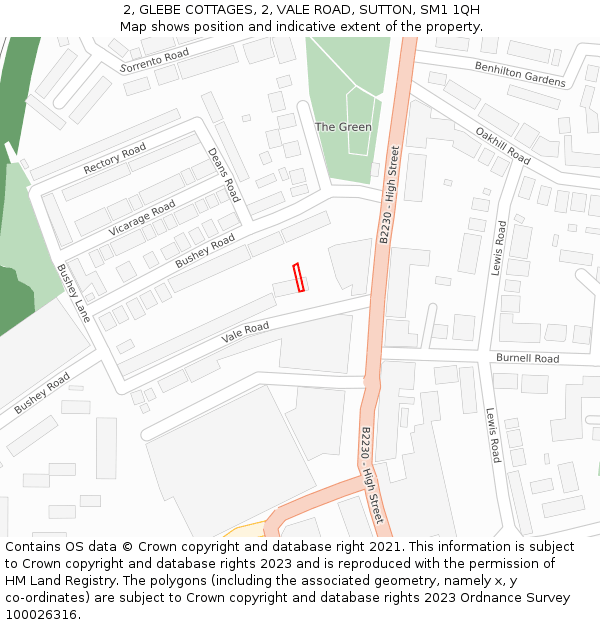 2, GLEBE COTTAGES, 2, VALE ROAD, SUTTON, SM1 1QH: Location map and indicative extent of plot