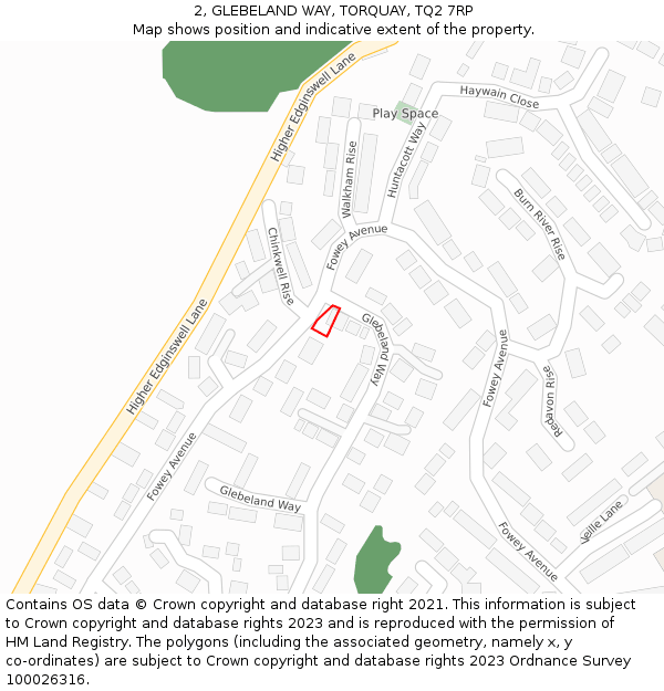 2, GLEBELAND WAY, TORQUAY, TQ2 7RP: Location map and indicative extent of plot