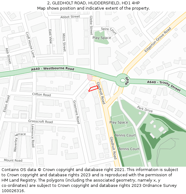 2, GLEDHOLT ROAD, HUDDERSFIELD, HD1 4HP: Location map and indicative extent of plot