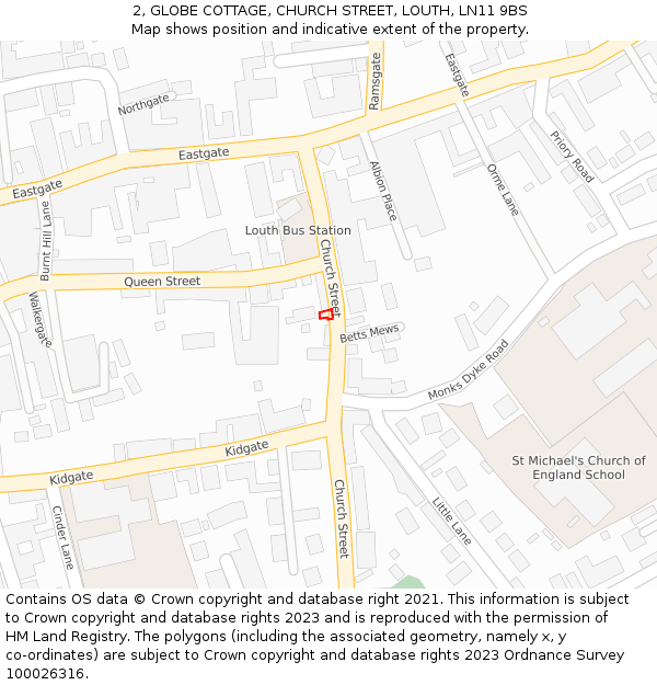 2, GLOBE COTTAGE, CHURCH STREET, LOUTH, LN11 9BS: Location map and indicative extent of plot