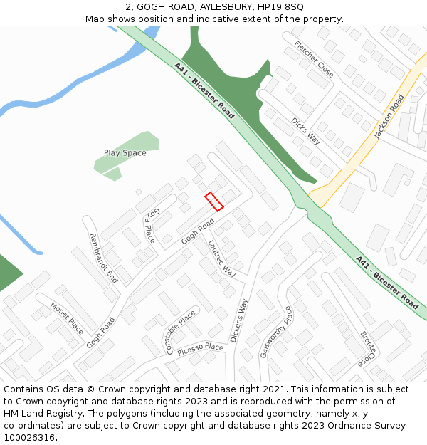 2, GOGH ROAD, AYLESBURY, HP19 8SQ: Location map and indicative extent of plot