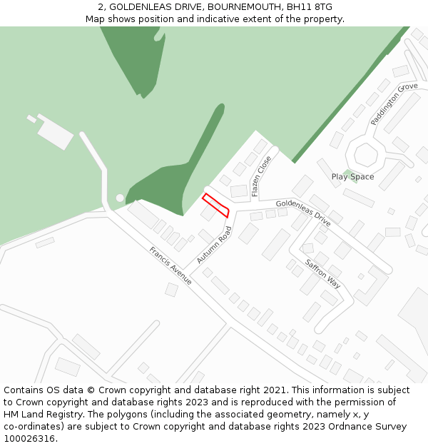 2, GOLDENLEAS DRIVE, BOURNEMOUTH, BH11 8TG: Location map and indicative extent of plot