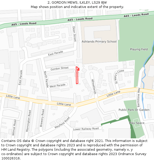 2, GORDON MEWS, ILKLEY, LS29 8JW: Location map and indicative extent of plot