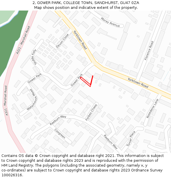 2, GOWER PARK, COLLEGE TOWN, SANDHURST, GU47 0ZA: Location map and indicative extent of plot