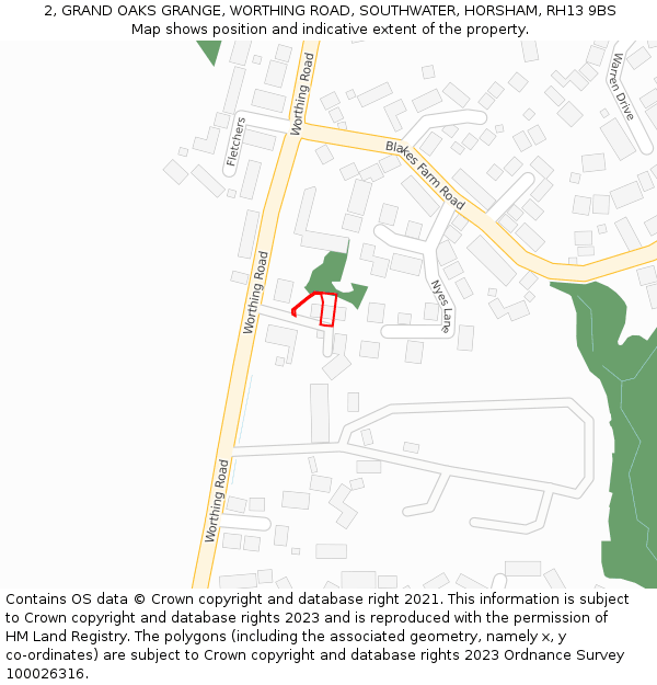 2, GRAND OAKS GRANGE, WORTHING ROAD, SOUTHWATER, HORSHAM, RH13 9BS: Location map and indicative extent of plot