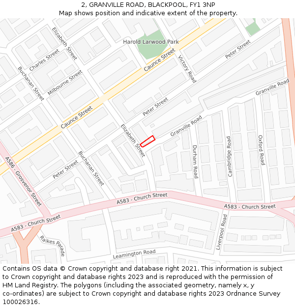 2, GRANVILLE ROAD, BLACKPOOL, FY1 3NP: Location map and indicative extent of plot