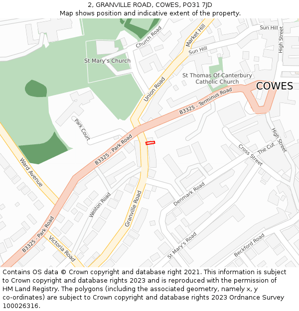 2, GRANVILLE ROAD, COWES, PO31 7JD: Location map and indicative extent of plot