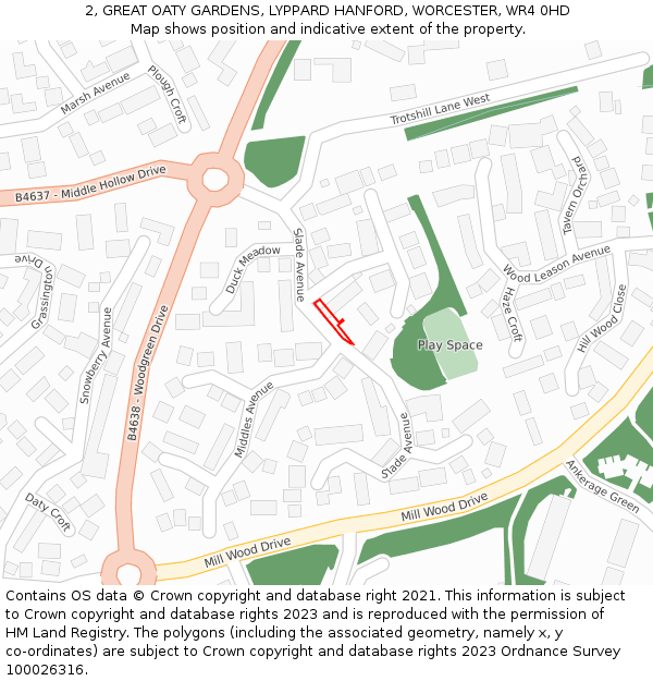 2, GREAT OATY GARDENS, LYPPARD HANFORD, WORCESTER, WR4 0HD: Location map and indicative extent of plot
