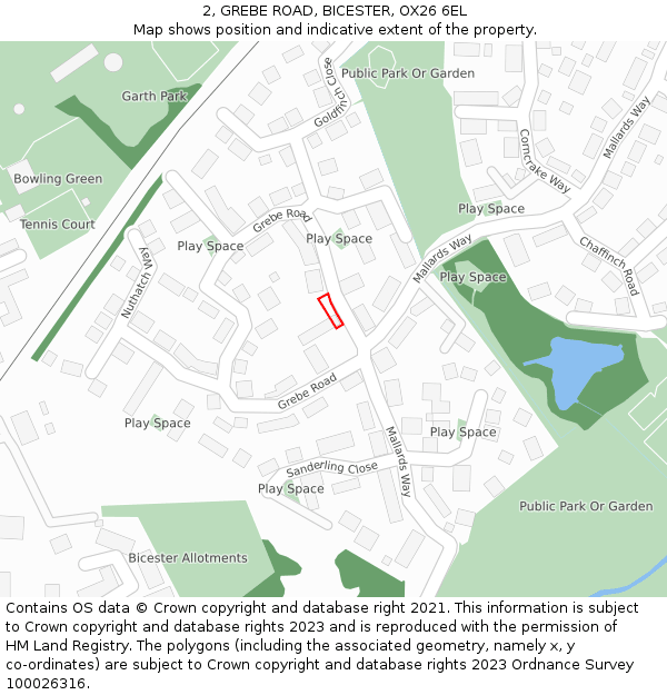 2, GREBE ROAD, BICESTER, OX26 6EL: Location map and indicative extent of plot