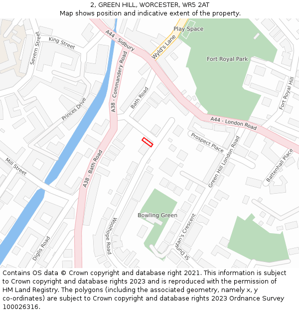 2, GREEN HILL, WORCESTER, WR5 2AT: Location map and indicative extent of plot
