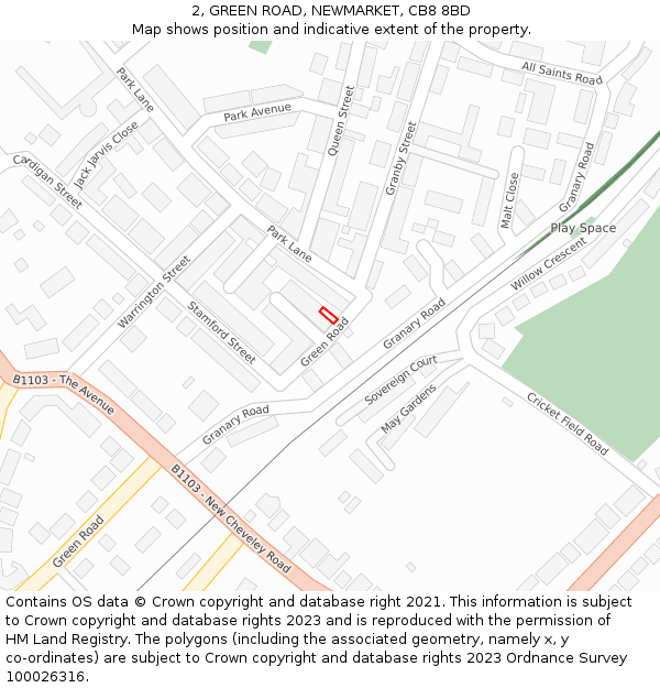 2, GREEN ROAD, NEWMARKET, CB8 8BD: Location map and indicative extent of plot