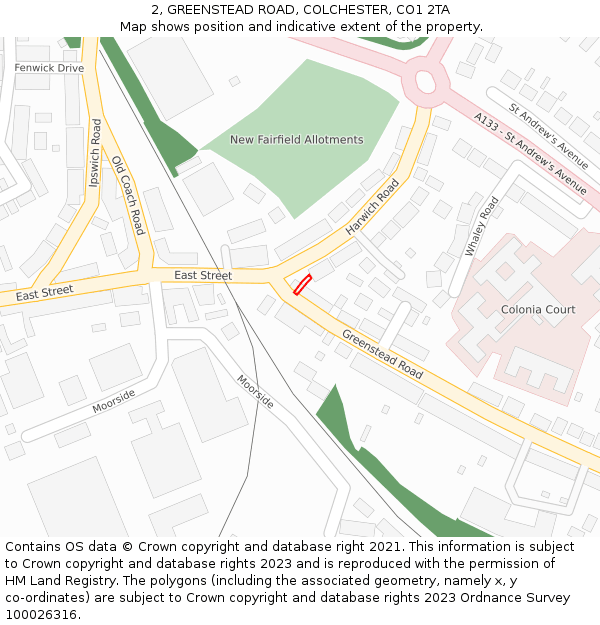 2, GREENSTEAD ROAD, COLCHESTER, CO1 2TA: Location map and indicative extent of plot
