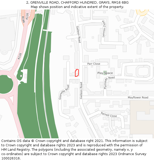 2, GRENVILLE ROAD, CHAFFORD HUNDRED, GRAYS, RM16 6BG: Location map and indicative extent of plot