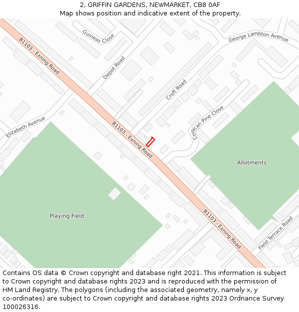 2, GRIFFIN GARDENS, NEWMARKET, CB8 0AF: Location map and indicative extent of plot
