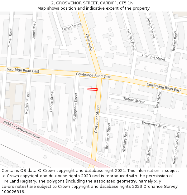 2, GROSVENOR STREET, CARDIFF, CF5 1NH: Location map and indicative extent of plot