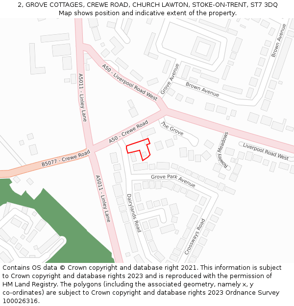 2, GROVE COTTAGES, CREWE ROAD, CHURCH LAWTON, STOKE-ON-TRENT, ST7 3DQ: Location map and indicative extent of plot