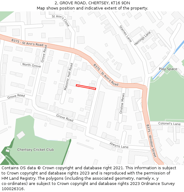 2, GROVE ROAD, CHERTSEY, KT16 9DN: Location map and indicative extent of plot