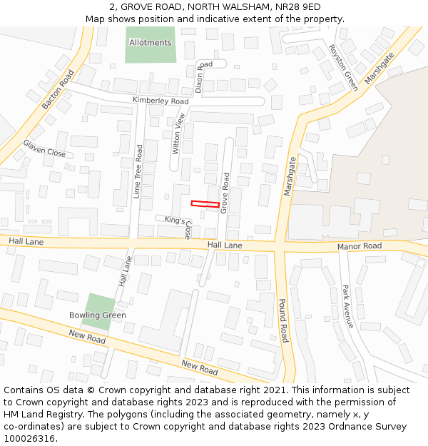 2, GROVE ROAD, NORTH WALSHAM, NR28 9ED: Location map and indicative extent of plot