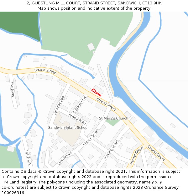 2, GUESTLING MILL COURT, STRAND STREET, SANDWICH, CT13 9HN: Location map and indicative extent of plot