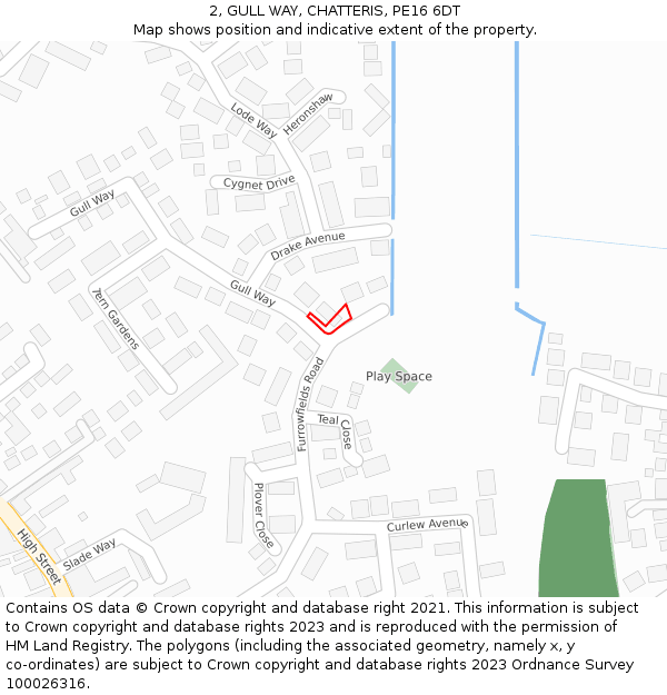2, GULL WAY, CHATTERIS, PE16 6DT: Location map and indicative extent of plot
