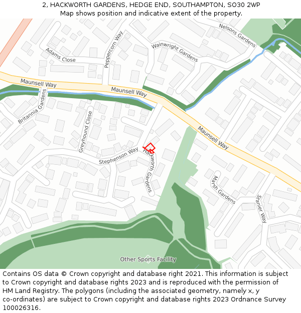 2, HACKWORTH GARDENS, HEDGE END, SOUTHAMPTON, SO30 2WP: Location map and indicative extent of plot
