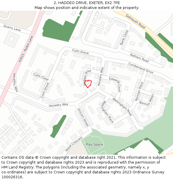 2, HADDEO DRIVE, EXETER, EX2 7PE: Location map and indicative extent of plot