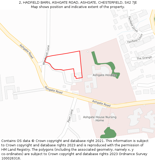 2, HADFIELD BARN, ASHGATE ROAD, ASHGATE, CHESTERFIELD, S42 7JE: Location map and indicative extent of plot