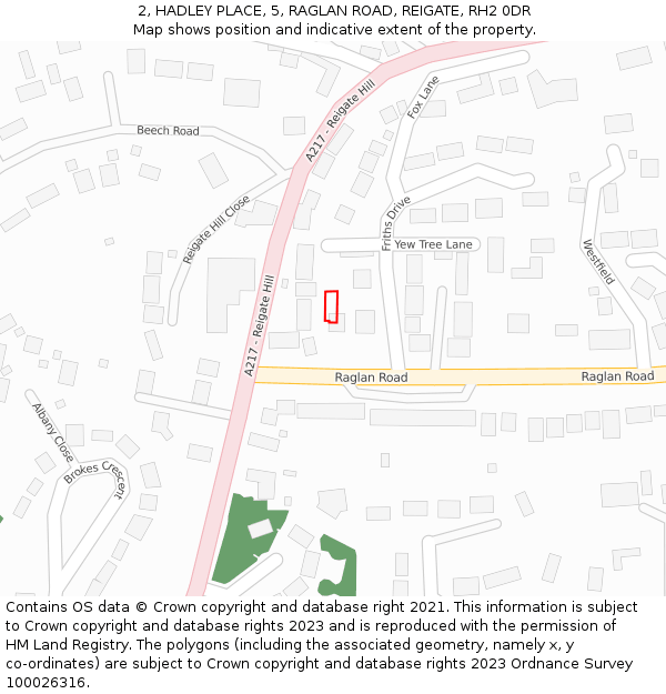 2, HADLEY PLACE, 5, RAGLAN ROAD, REIGATE, RH2 0DR: Location map and indicative extent of plot