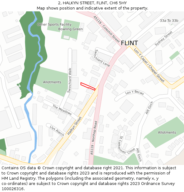 2, HALKYN STREET, FLINT, CH6 5HY: Location map and indicative extent of plot