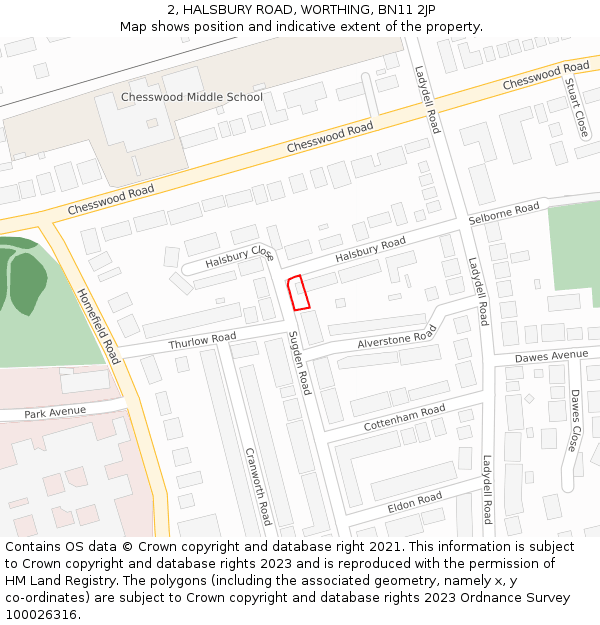 2, HALSBURY ROAD, WORTHING, BN11 2JP: Location map and indicative extent of plot